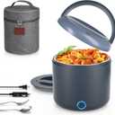 Vingud Electric Lunch Box for Adults, 1.2L/41oz, 100W Fast Heated Lunch Box, 12V/24V/110V Portable Food Heater for Car/Office Work with 304 Stainless Steel Container, Blue Gray