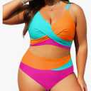 Plus Size Two Piece Swimsuit - Women High Waisted Bikini Set Tummy Control Bathing Suits 24W