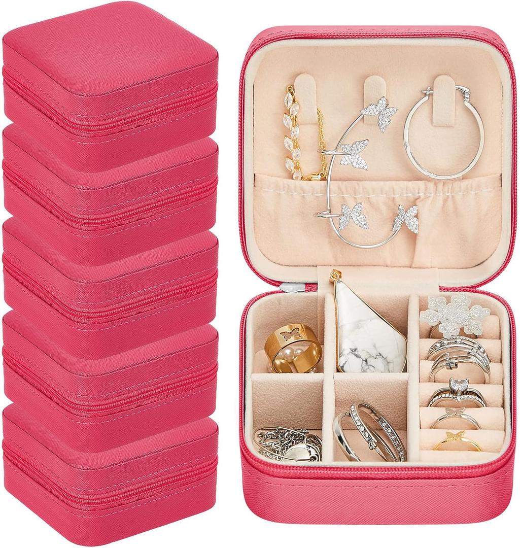 Taiyin 6 Pcs Travel Jewelry Case Organizer Bridesmaid Gift Boxes Mini Storage Organizer Box(Rosy)