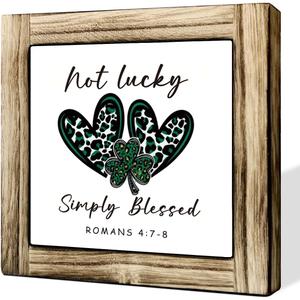 Shamrocks Heart Sign, Not Lucky Simply Blessed Sign, Christian St. Patrick's Day Decor, Farmhouse Shamrock Blocks Signs Gifts, Irish Themed Centerpiece Decorations for Home Decor