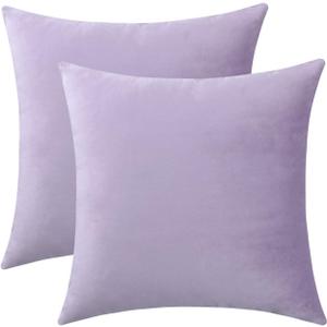 Jeneoo Comfy Soft Thick Velvet Throw Pillow Cases for Sofa Couch, Decorative Solid Square Cushion Covers for Bedroom Car (Lavender, 18 x 18 Inches, 2 Pieces) (18" x 18" (Pack of 2))