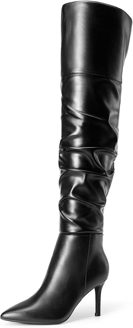 DREAM PAIRS Women's High Heels Over The Knee Boots Thigh High Pointed Toe Stiletto Long Fall Sexy Boots (6, Black-pu)