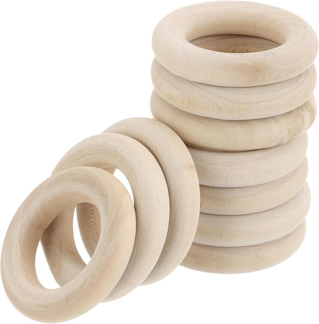 MECCANIXITY 100pcs 1.2" Unfinished Wooden Rings Smooth Natural Wood Macrame Rings for Curtain Connectors DIY Crafts Knitting Decoration Jewelry Making