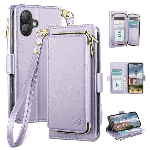 DJBEAR for iPhone 17 6.3" Wallet Case for Men & Women, All-in-One Flip Folio Cover with 9 Card Slots, Zipper Pocket, Detachable Wrist Strap, Full Body Protection for Apple 17 Lilac Purple