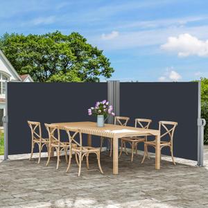 DWVO 236''X 71'' Double Side Retractable Awning - Privacy Screen Fence, UV-Resistant Waterproof for Garden, Backyard, Patio, Pools, Balcony, Gray