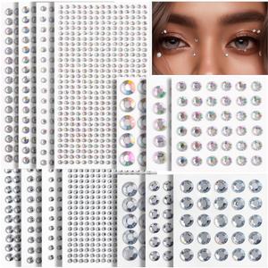 3 x Teenitor Face Gems Hair Gems 2032PCS Self Adhesive Face Rhinestones, Festival Face Jewels Stick on Face Gems for Makeup, Face, Hair, Body in 7 Sizes