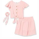 Speechless Girls' Tie Front Top and Short Skirt Set, Pink/ White Polka Dots, 16