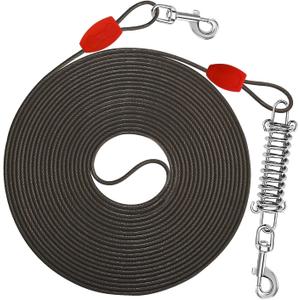 Petbobi Dog Tie-Out Cable 30ft - Outdoor Leash 4mm Metal Cable with Shock Absorbing Spring 360 Swivel Clips, Chain for Dogs Yard Camping, Fit Small Medium Large Pets Up to 120lbs, Black (30ft/120lbs)