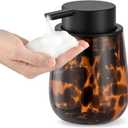 Marble Glass Foaming Hand Soap/Lotion Pump Dispenser, Refillable for Kitchen and Bathroom Countertop (Amber)