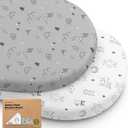 2-Pack Organic Bassinet Sheets for Girls, Boys - 100% Cotton Bassinet Mattress Sheets Compatible with Halo Bassinest Swivel Sleeper, Graco, Baby Delight, Chicco, Fitted Bassinet Sheets (Woodland)