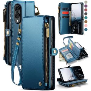 Defencase for Galaxy S25 Edge Case Wallet with RFID Blocking Card Holder for Women Men, Elegant PU Leather Magnetic Snap Flip Strap Zipper Phone Wallet Case for Samsung Galaxy S25 Edge 6.6", Dark Blue