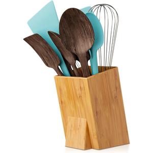 Comfify Bamboo Utensil Holder for Countertop  Large Upright Modern Organizer  Utensil Crock for Kitchen Counter