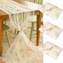 Lounsweer 3 Pcs Wildflower Table Runner 10ft/ 29 Inch x 120 Inch White Embroidery Wildflower Spring Summer Tulle Lace Runner DIY Table Decor for Wedding Party Baby Shower Holiday Dining (Apricot)