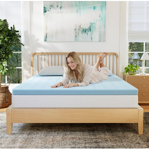 EGOHOME 4 Inch Queen Memory Foam Mattress Topper, Cooling Gel Infused & Pressure Relieving Pad in a box, Dorm Room Essentials, CertiPUR Certified, Blue