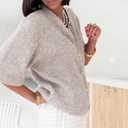 ICNGLKSND Women's Short Sleeve Cardigan Button Down Open Front Crewneck Sweaters Knit Solid Crop Tops(Light Brown,Large) (Pink, L)