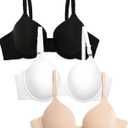 Fruit of the Loom Women's Smooth Cotton T-Shirt Bra Pack - Ultra-Soft, Flexible, and Invisible Under Tees (38D, Black Hue/Sand/White)
