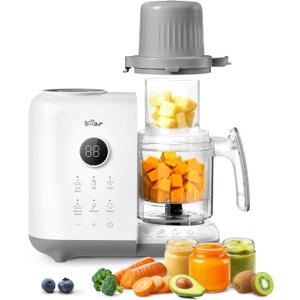 Bear Baby Food Maker with 18.5oz Dual-Layer Steam Baskets, OneStep Baby Food Processor Steamer Puree Blender Grinder Mills, Auto Cooking Grinding&Sterili-zing for Healthy Homemade Baby Food, BPA-Free (White)