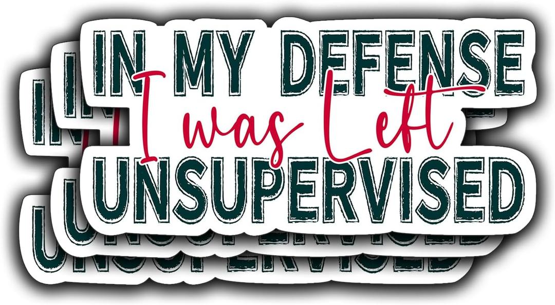 2 x (3Pcs) in My Defense I was Left Unsupervised Funny Quotes Vinyl Stickers for Laptops Water Bottles Phones Tumblers Notebooks Cars Mugs Size 1.6 x 3 Inch