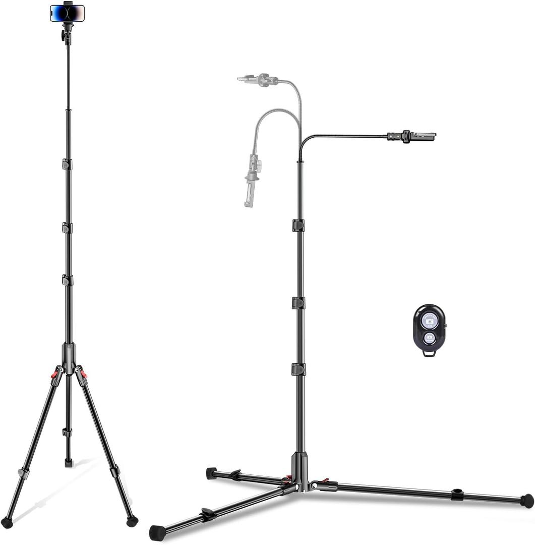 CAMBOFOTO 84" Phone Tripod, Tall Tripod Stand for Selfies with Flexible Gooseneck & Remote, Compatible with iPhone Android, Travel/Gopro/Ring Light/Webcam/Video Recording/Vlogging
