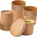 PakTalk 50 Pack Soup Containers with Lids, Disposable and Biodegradable Ice Cream Cups Kraft 12oz Paper Soup Bowls with Lids for Hot Drinking, Food, and Ice Cream