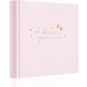 Holoary Baby Photo Album 4x6 100 Photos with Writing Area, 100 Pockets 4x6 Picture Album, Linen Fabric Cover Picture Book for Photos, Baby Photo Albums Hot Stamping Cover(Pink)