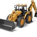 Excavator Toy, 1/50 Metal Die-cast Excavator Backhoe Front Loader Bulldozer, Construction Vehicle Model Decoration Toy Gift for Boys -Yellow