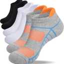 Lapulas Athletic Running Ankle Socks, Low Cut Cushioned Anti-Blister Tab Sports Socks Men Women 6Pairs (Orange, M)