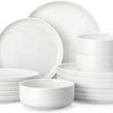 MALACASA Plates and Bowls Sets, 18 Pieces Porcelain Dinnerware Sets Dishware Sets Chip Resistant Ceramic Dish Set Dining Dinner Ware Service for 6, White, Series LUNA