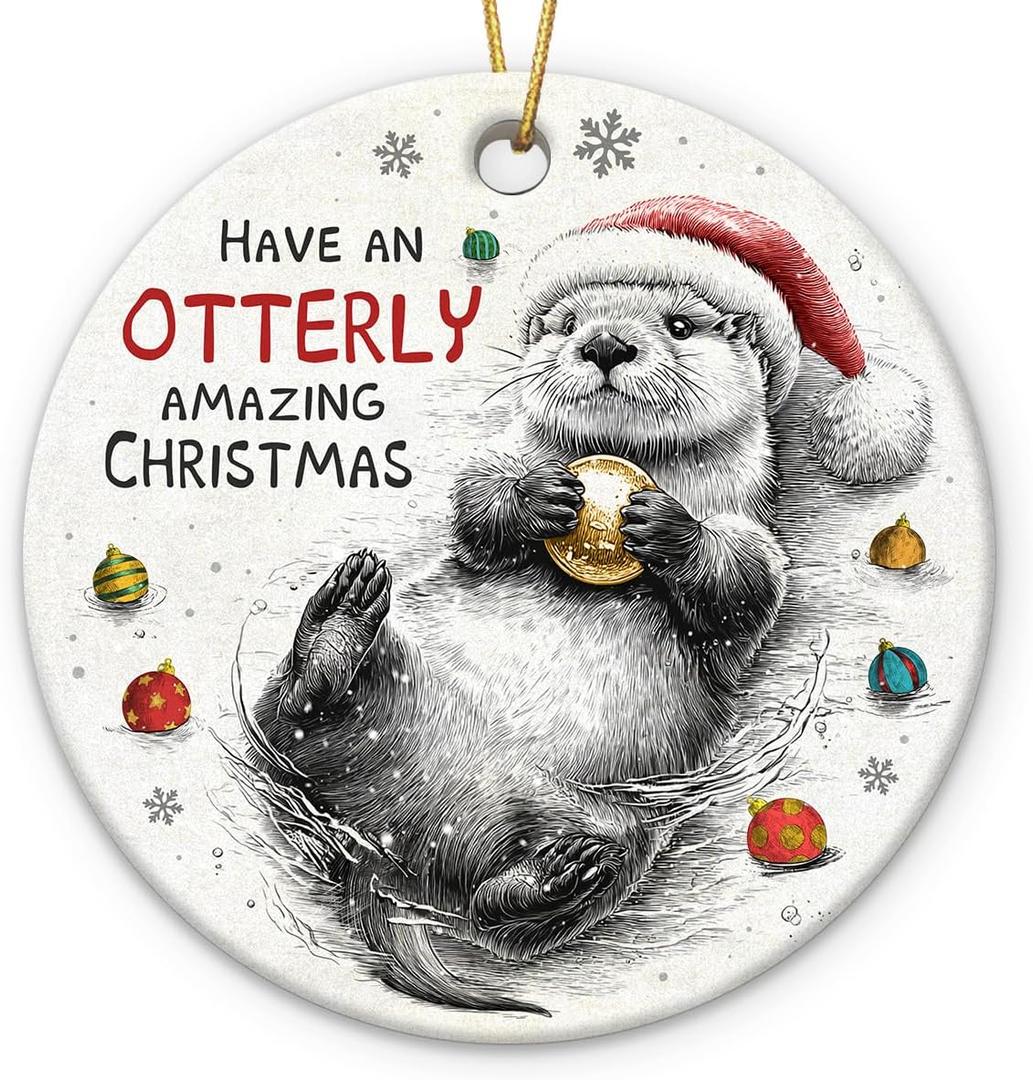 Sea Otter Ornament - Gifts for Animal Lovers, for Women Man, Double Sided Ceramic Animal Ornament 2026 for Christmas Tree Decorations, Otterly Gift for Friend Coworker Neighbor