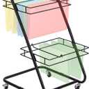 Novabright 2 Tiers Rolling Hanging File Cart Cabinet with Locked Wheels Handle Mobile File Storage Cart Metal Paper Letter Legal Size Folder Organizer Adjustable Rolling for Office Home School