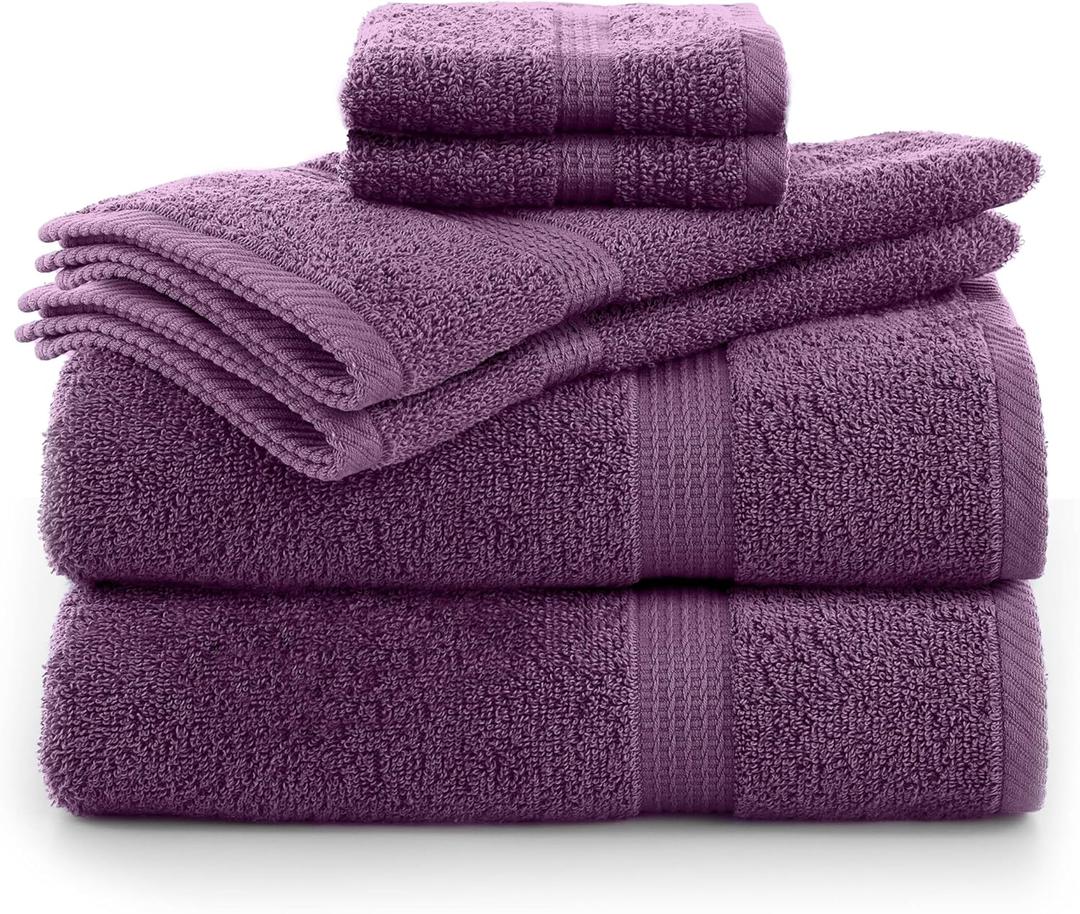 Utica 6-Piece Essential Towel Set | Super Soft | Extra Absorbent | 100% Cotton Towels | Everyday Essentials | 2 Bath Towels | 2 Hand Towels | 2 Wash Cloths | Hotel & Spa Luxury | Plum