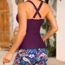 Tankini Swimsuits for Women-Two Piece Tummy Control Bathing Suit with Pocketed Shorts Twist Knot Swimwear 2025 (Purple, XL)