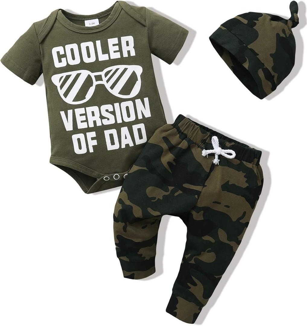 NZRVAWS Baby Boy Clothes Preemie Infant Boy Bear Outfits Jumpsuit Bodysuit Letter Print Romper (3-6 Months, Cooler Version of Dad)