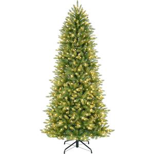 Puleo International 7.5ft Pre-Lit Slim Fraser Christmas Tree with 500 Clear Lights, 1453 Realistic Dense Branch Tips, Easy Setup Artificial Trees with Sturdy Metal Stand