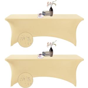 2Pack Spandex Waterproof Table Covers 8ftSpandex 8ft Waterproof Table Cover for Party,Wedding, Banquet, and Events(Champagne)