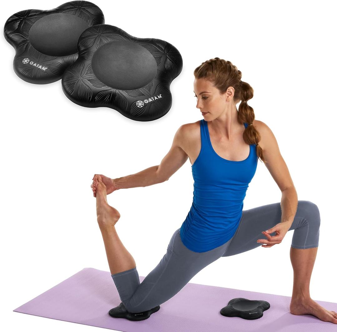 Gaiam Yoga Knee Pads (Set of 2) - Yoga Props and Accessories for Women/Men Cushions Knees and Elbows for Fitness, Travel, Meditation, Kneeling, Balance, Floor, Pilates (Black)