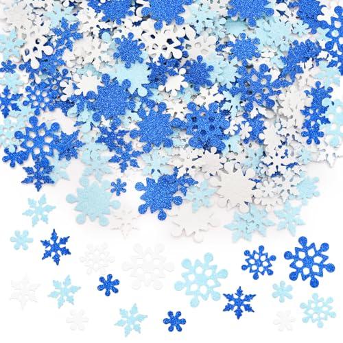 500 Pieces Snowflake Glitter Foam Stickers - Assorted Blue and White Snowflake Snow Shape Foam Stickers Self-Adhesive for Kids Crafts Christmas Winter Holiday Decorations Party Favor Supplies