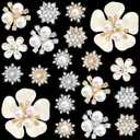20 PCS Pearl Flower Buttons, Fancy Rhinestone Buttons, Flower Brooch for Jewelry Making Sewing DIY Clothing Bags Shoes Decoration