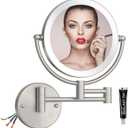 Bathroom Magnifying Makeup Mirror Wall Mounted with Light, Hardwired 7W LED Lighted Vanity Mirror, 360 Swivel 17.7 Inch Brass Extension Arm, Touch Dimmable, Brushed Nickel