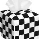 Black and White Checkerboard Tissue Box Cover Square,Square Grid Checkered Tissue Box Holder Waterproof Leather Facial Paper Organizer Dispenser for Bathroom Home Car Nightstand Vanity Desk (Color-21)