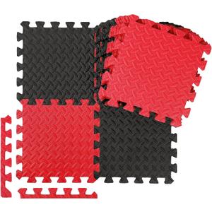 Ecally 100 Pcs 12 x 12 Gym Mat Foam Floor Mats for Home Gym Covers 96 Sq Ft Puzzle Exercise Square Interlocking Carpet Tiles with Border for Workouts Equipment Yoga Pilates (Black, Red)