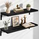 12 Inch Deep Floating Shelves Set of 2, 36 Inch Extra Wide Black Solid Wood Wall Shelves with 100 lbs Capacity, Heavy Duty Farmhouse Wall Mounted Shelving for Kitchen, Living Room & Bathroom