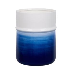 Decorative Round Small Trash Can Wastebasket, Garbage Container Bin for Bathrooms, Powder Rooms, Kitchens, Home Offices-Hand Painted Navy Blue, Ceramic