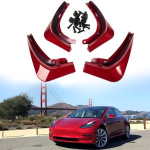 Mud Flaps for Tesla Model 3 2017-2023 Splash Guards Front Rear Fender Protection Mudflaps No Need to Drill Holes (Set of 4, Red)