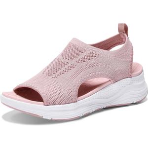 Women Walking Sandals Arch Support Orthotic Comfortable Plantar Fasciitis Non-slip Casual Open Toe Sport Sandals for Athletic Summer Beach (7.5, Pink)