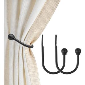 Curtain Holdbacks, Hooks, 2 PCSSolid Steel Hooks, Decorative French Ball End, Curtain Drapery Holdbacks, Wall Mounted, Curtain Tiebacks, Matte Black
