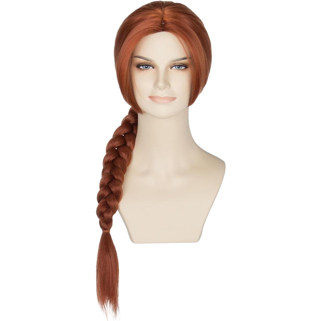 Miss U Hair Women Princess Long Reddish Brown Braided Wig Cosplay Party Wig (big head)