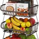 Miyawell Fruit Vegetable Storage Basket for Kitchen  4 Tier Stackable Metal Wire Baskets Cart with Rolling Wheels Utility Fruits Rack Produce Snack Organizer Bins for Pantry Bathroom Laundry Bronze