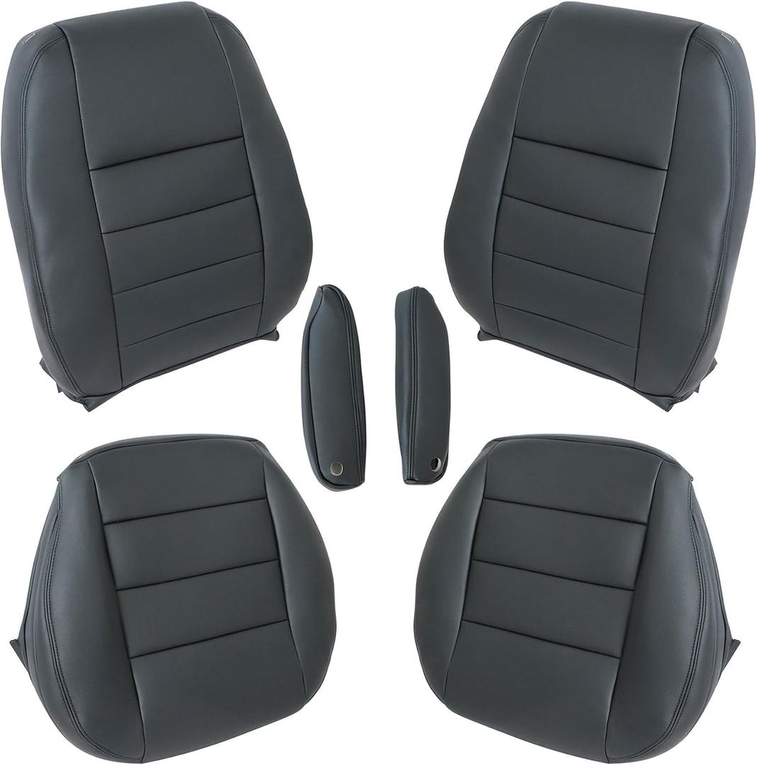 6Pcs Front Seat Covers Compatible with Land Rover LR3 Discovery 3 2005-2009 - Driver & Passenger Side Bottom Cushion, Lean Back & Armrest Cover | Black Microfiber Leather