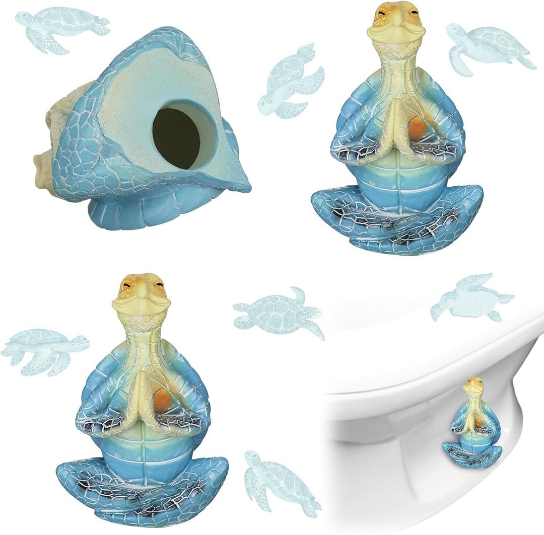 Wonderjune 2 Pack Toilet Bolt Caps Decorative Sea Turtles Toilet Bolt Screw Covers Ceramic Cute Bathroom Decor Fun Themed Gadgets Bathroom Replacement Parts(Meditation,Blue)